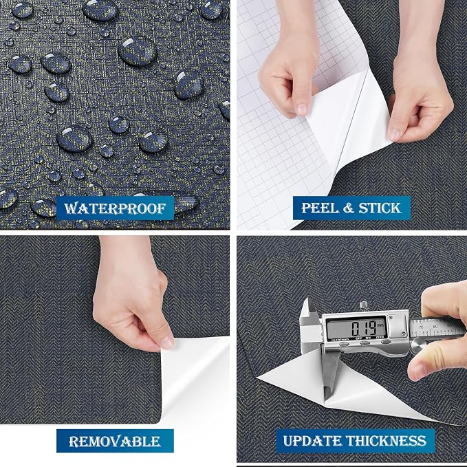 FunStick 24"x200" Dark Blue and Gold Grasscloth Peel and Stick Wallpaper - Image 8