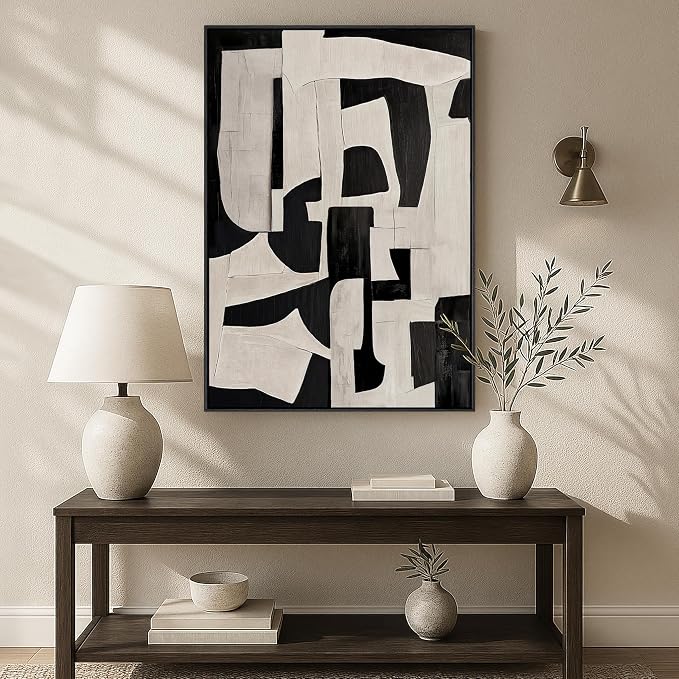 Framed Neutral Abstract Wall Art, Modern Black and Beige Canvas Prints - Image 8