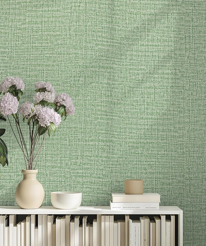Guvana Grasscloth Peel and Stick Wallpaper Green Textured Contact Paper Modern - Image 2