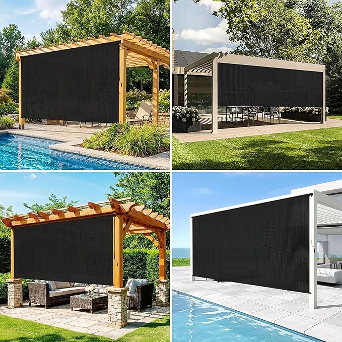 Custom Size Black Patio Shades Roll up Outdoor Roller Shade Crank Wand Blind - Image 5
