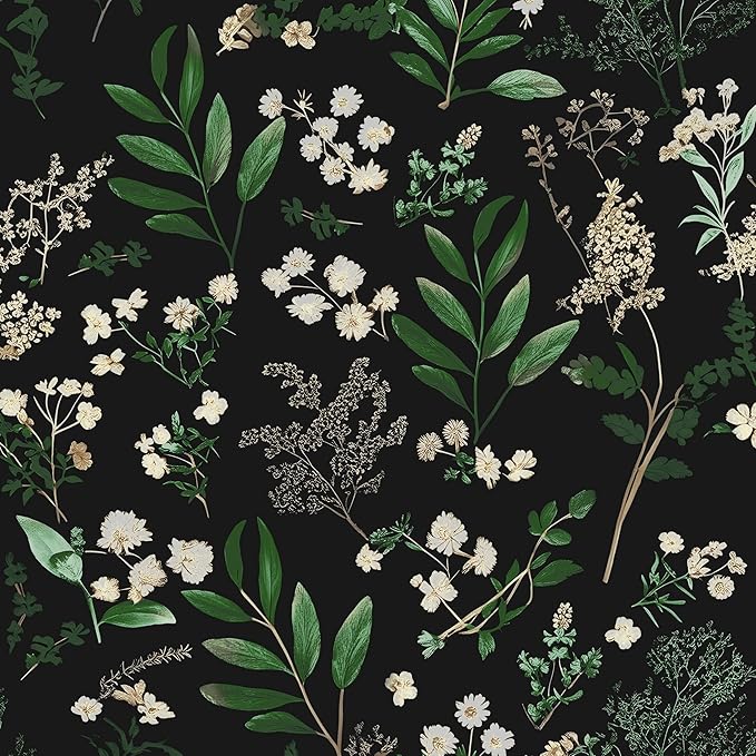 Laatse Dark Floral Wallpaper Peel and Stick Green Leaf Wallpaper Vintage by Laatse