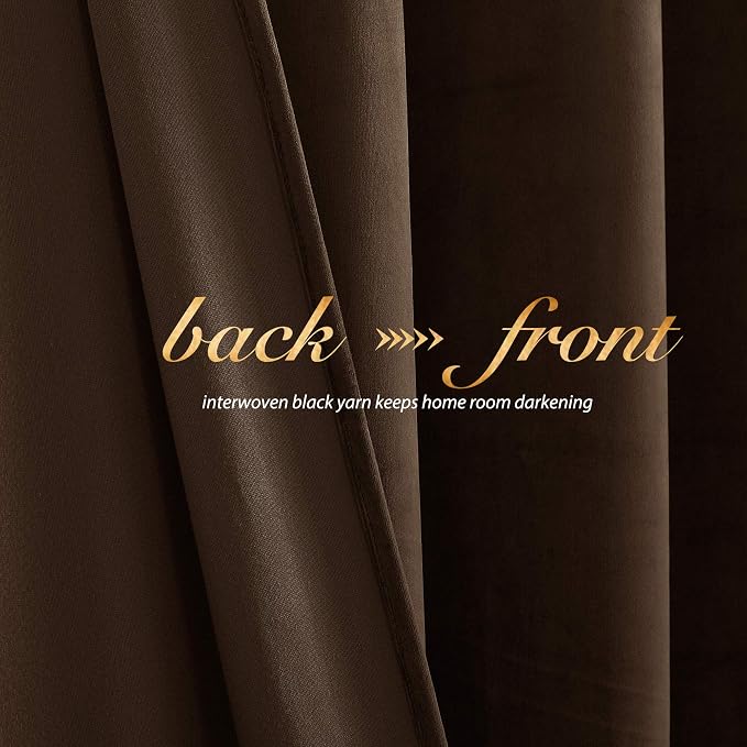 NICETOWN Thermal Insulated Brown Velvet Curtains, Sound Reducing Heavy Matt - Image 3
