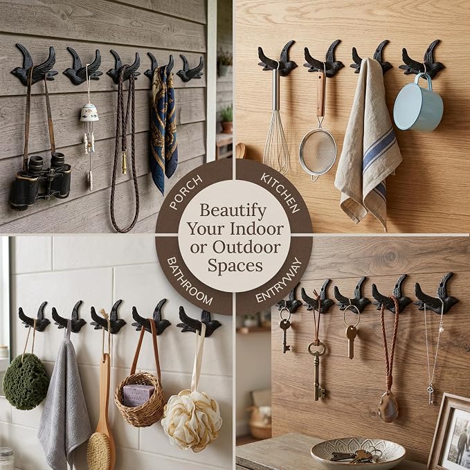 Flying Bird Cast Iron Hooks Non Rusting Interior or Exterior Decorative Wall - Image 6