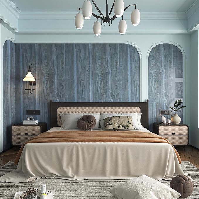 BOMENG Blue Wood Grain Wallpaper Peel and Stick Peacock Contact Paper - Image 5