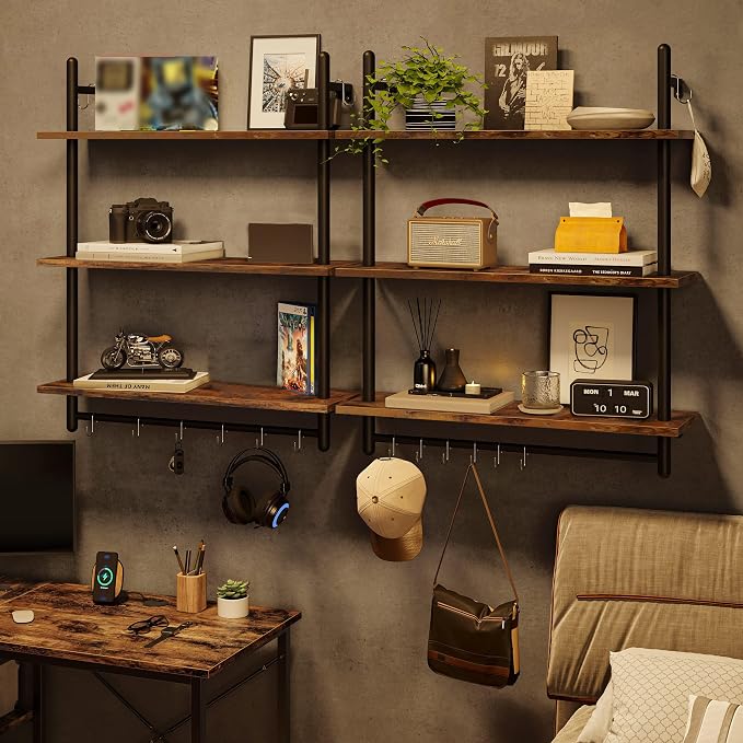 Bestier 3 Tier Industrial Pipe Shelving, Floating Book Shelves - Image 5
