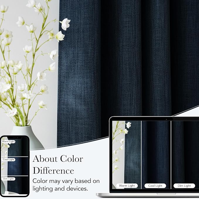 NICETOWN Short Faux Linen Navy Blue Blackout Curtains 63 inches Long - Image 5
