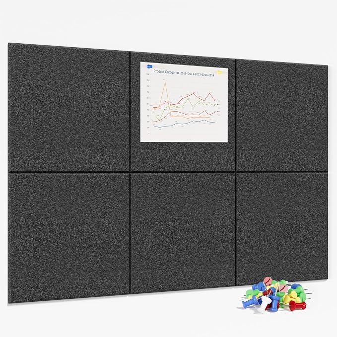 Neatsure Large Cork Board for Wall, 6 Panels Felt Tiles Tack Push Pin Board for by Neatsure