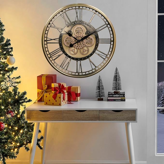 CLXEAST 28 Inch Gold Moving Gear Wall Clock - Image 7
