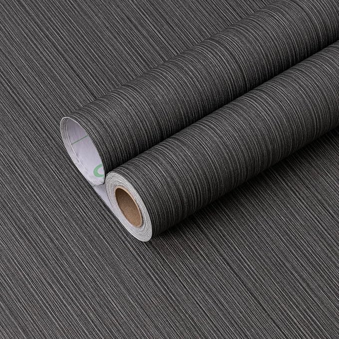 FUKU MON Dark Gray Vinyl/PVC Grasscloth Textured Wallpaper 24" X 394" Fabric - Image 2