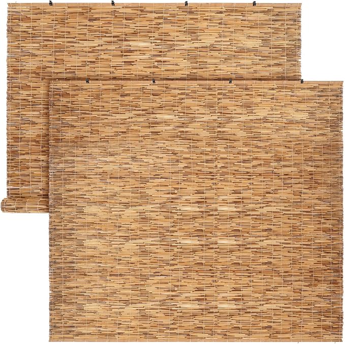 DoubleFill 2 Pcs Bamboo Shades Outdoor Reed Roll Up Blinds 84" W X 72" H by DoubleFill