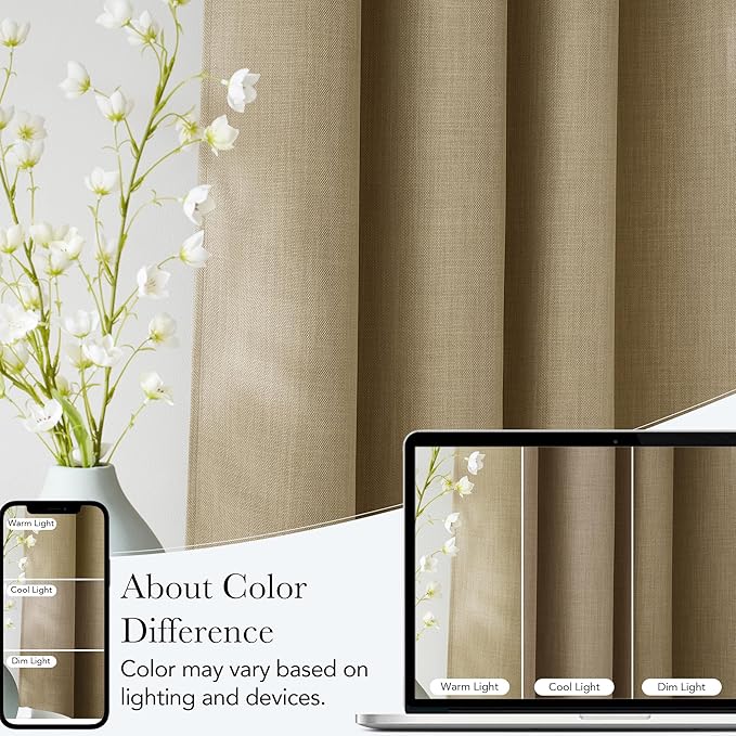 NICETOWN Short Faux Linen Oatmeal Blackout Curtains 63 inches Long - Image 3