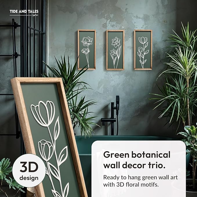 3D Floral Green Wall Art Lightweight, Wooden Ready-to-Hang Boho Framed Wall Art - Image 2
