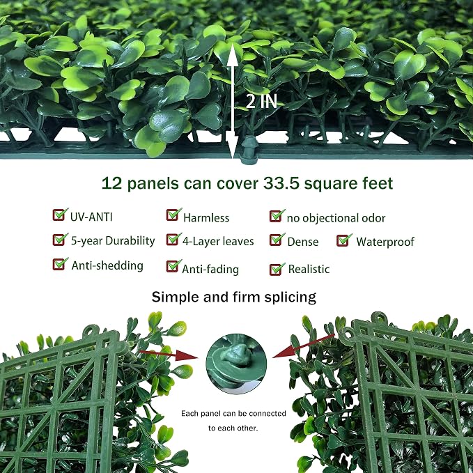 ODTORY Artificial Grass Wall Backdrop Panels, 20X20 in 12P UV-Anti Greenery - Image 3