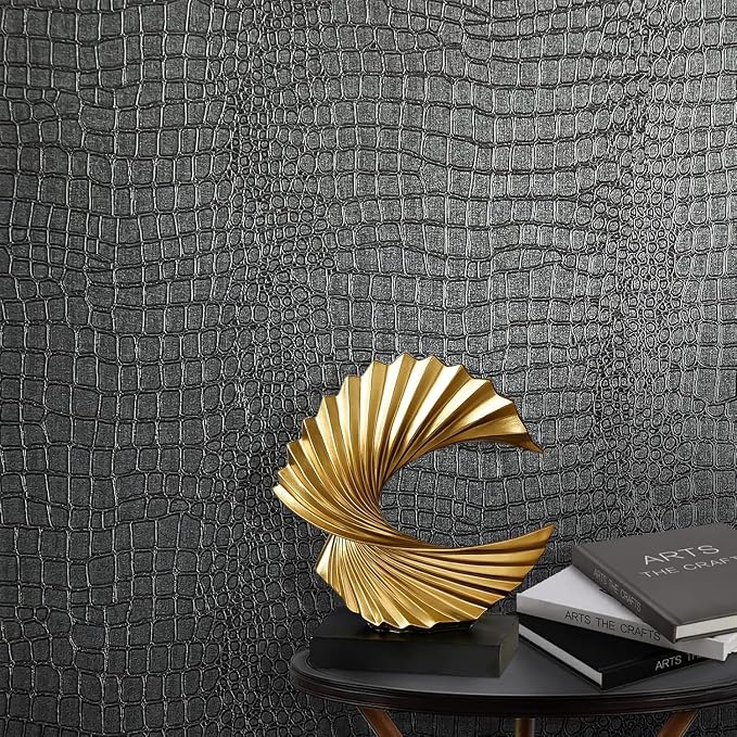 Zeeko Black Peel and Stick Wallpaper 17.3" x 590" Removable Crocodile Wallpaper by Zeeko