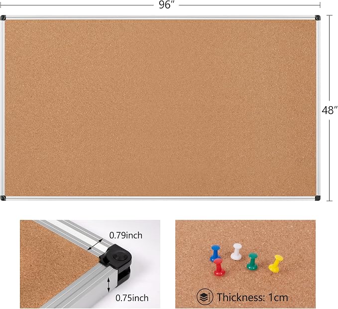 Extra Large Cork Bulletin Board 96" X 48", Wall Mounted Notice Pin Board - Image 6
