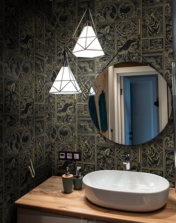 Erfoni 197"x17.7" Black and Gold Wallpaper Vintage Self Adhesive Peel and Stick - Image 5