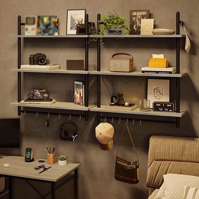 Bestier 3 Tier Industrial Pipe Shelving, Floating Book Shelves - Image 4