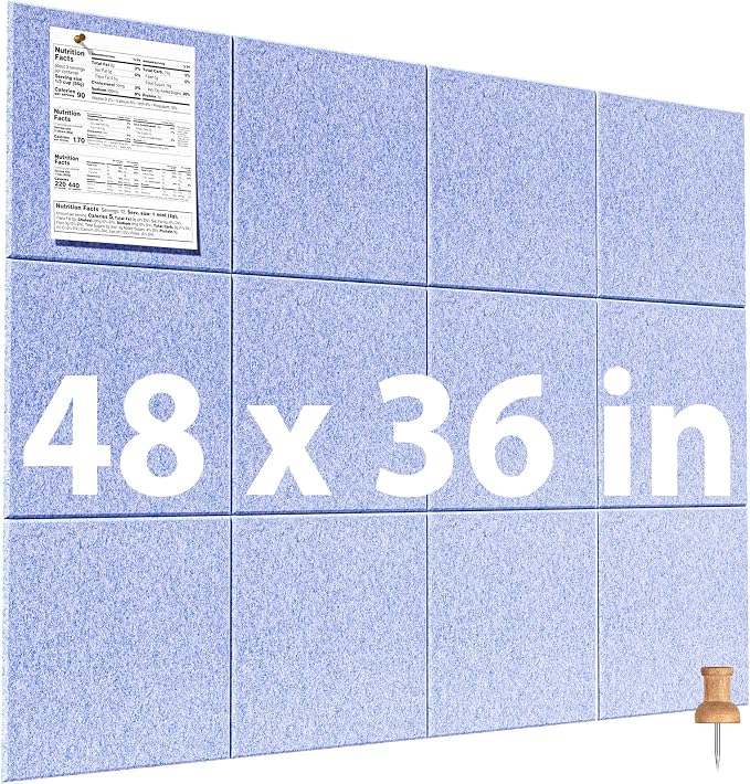 MaxGear Large Cork Board for Wall 48" x 36" Light Blue Bulletin Board, 12 Pack by MaxGear