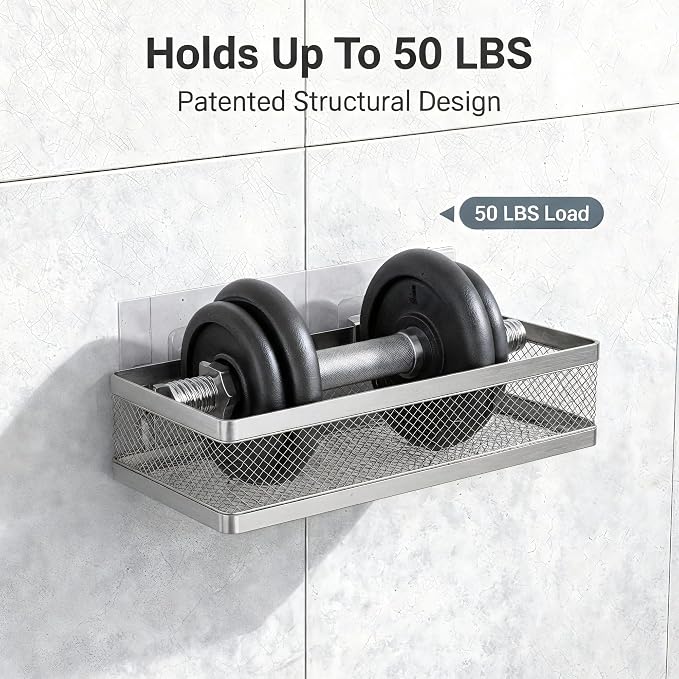 PUSDON Mesh Shower Caddy Wall Mount, Heavy Duty Adhesive Bathroom Shelf - Image 5