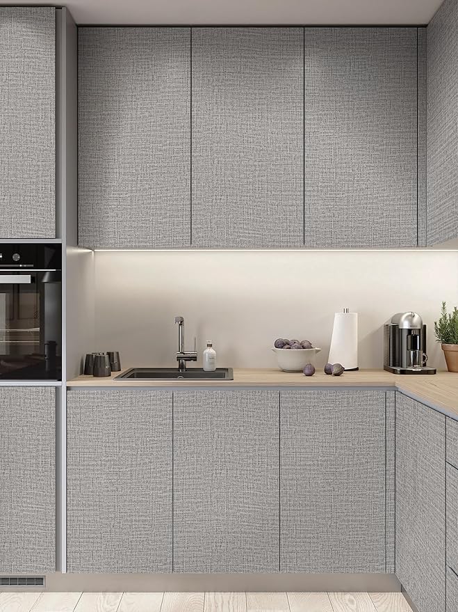 Guvana Grasscloth Peel and Stick Wallpaper Grey Textured Contact Paper Modern - Image 3