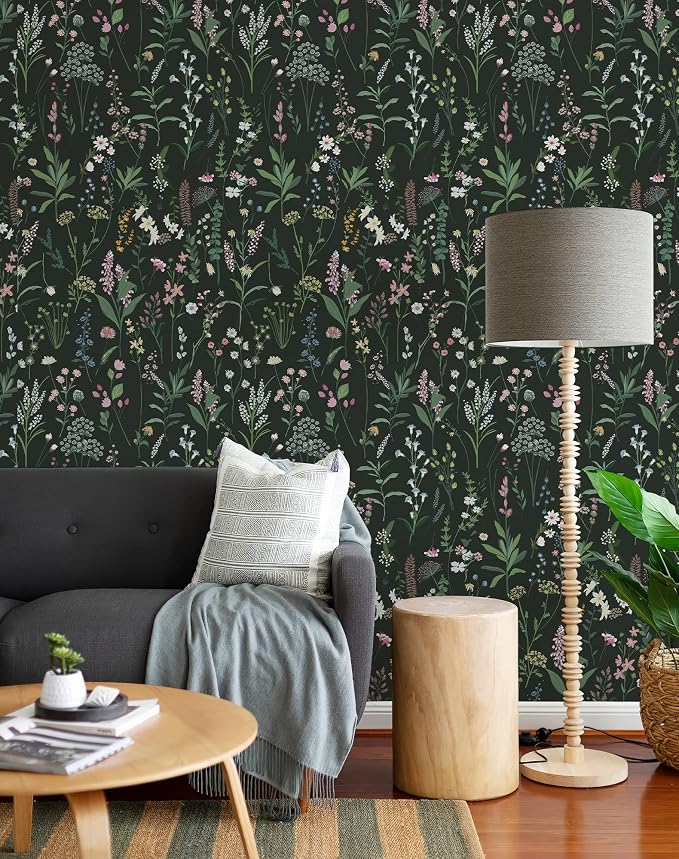 JiffDiff Floral Wallpaper Peel and Stick 17.3"x118" Dark Farm Wildwood Stick on - Image 2