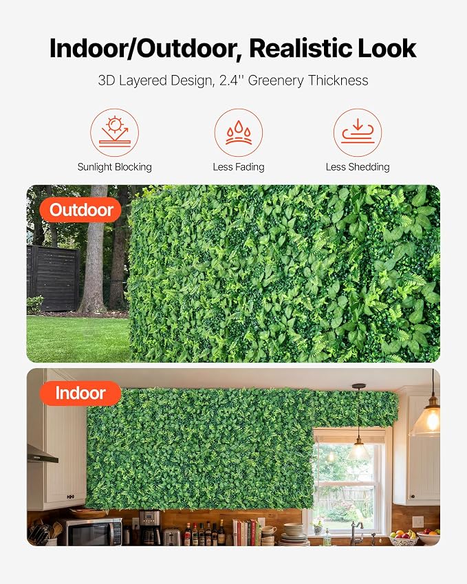VEVOR Artificial Plant Wall, Each Panel 2 x 8 ft Artificial Boxwood Panels - Image 5