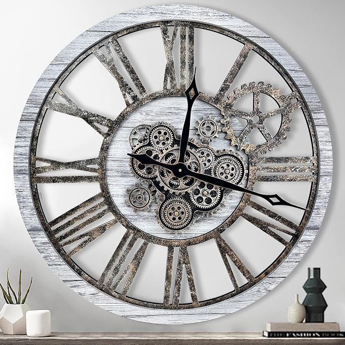 The B-Style Large Real Moving Gears Wall Clock 30 inch Rustic Retro Industrial by TheB-StyleTB