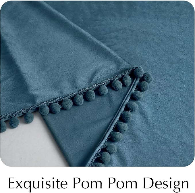 NICETOWN Slate Blue Velvet Curtains 84 Inch Length – Pom Pom Room Darkening - Image 5