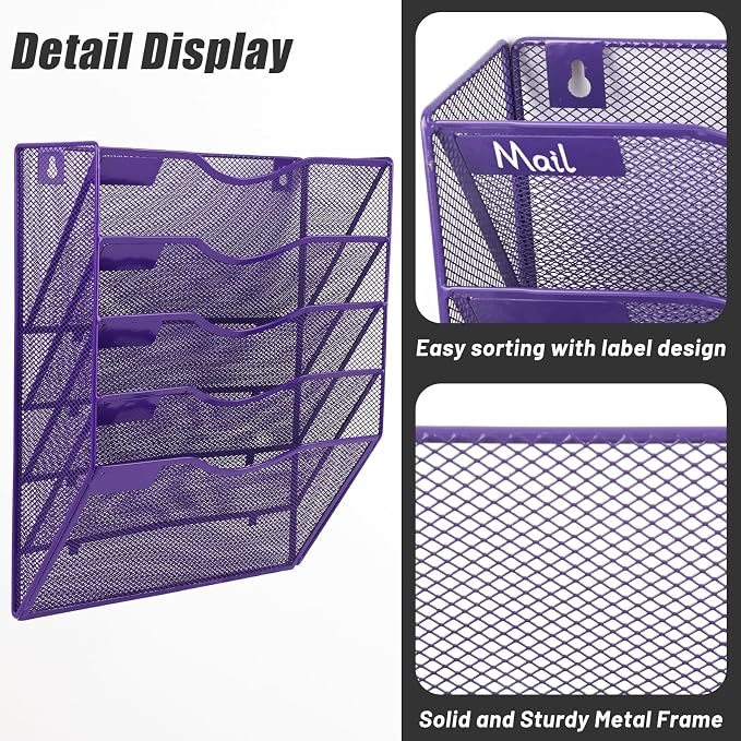 EASEPRES 5 Pocket Mesh Hanging Wall File Organizer, Wall Mounted Mail Paper - Image 4