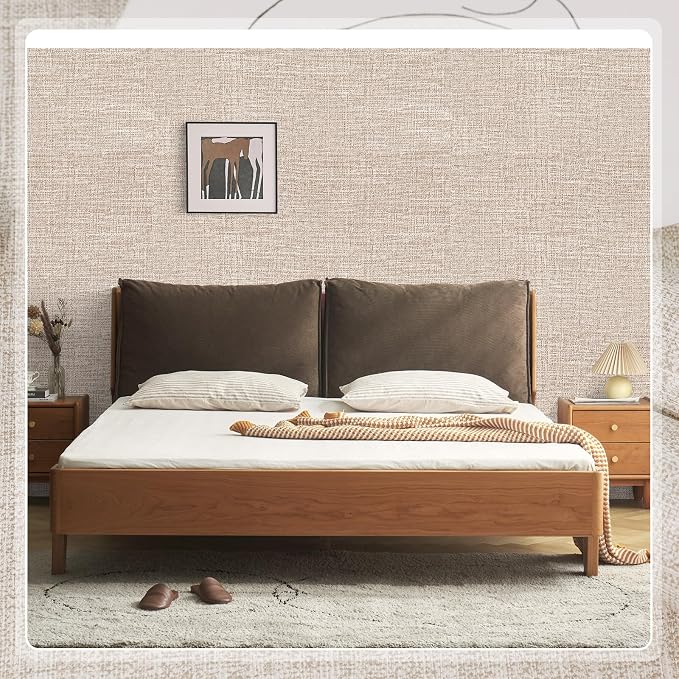 Amiya Grasscloth Khaki Wallpaper 17.3"x80" Peel and Stick Tan Faux Fabric Linen - Image 8