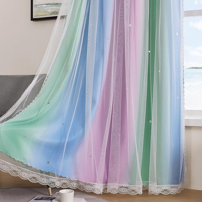 XiDi Blue & Rainbow Curtains for Kids & Girl Room - Image 4