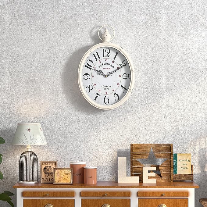Menterry Oval Retro Wall Clock, Rustic Vintage Style, Battery Operated Silent - Image 4