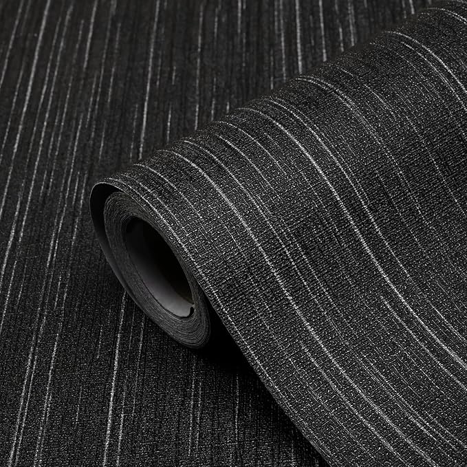 Black Grasscloth Peel and Stick Wallpaper Texture Contact Paper 15.7" X 120" by Biyoeepeelstickwallpaper