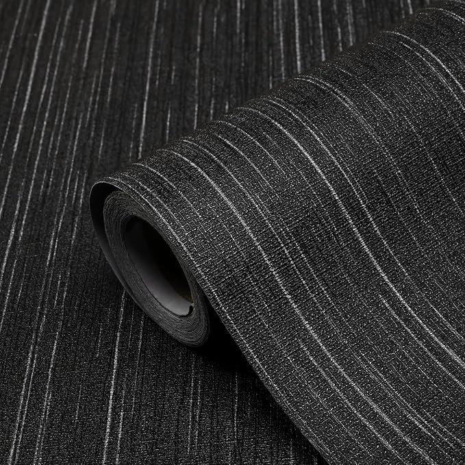 Black Grasscloth Peel and Stick Wallpaper Texture Contact Paper A Set of 15.7" by Biyoeepeelstickwallpaper