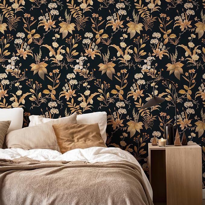 Simon&Siff Vintage Wallpaper Peel and Stick Black Gold Floral Wallpaper - Image 4