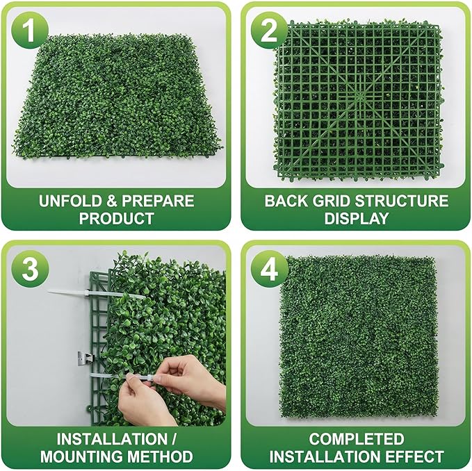 Artificial Grass Wall Panels, UV-Anti Fake Greenery Plant Boxwood Panels - Image 4
