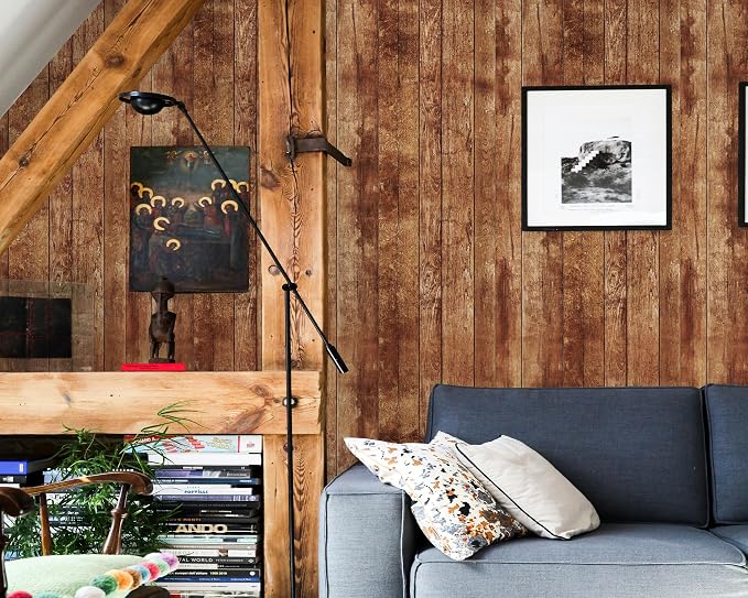 FLFK Vintage Wallpaper Peel and Stick Brown Wood Contact Paper Removable - Image 6
