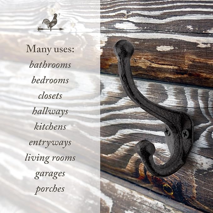 My Fancy Farmhouse Rustic Cast Iron Coat Hooks Wall Mounted Farmhouse - Image 8