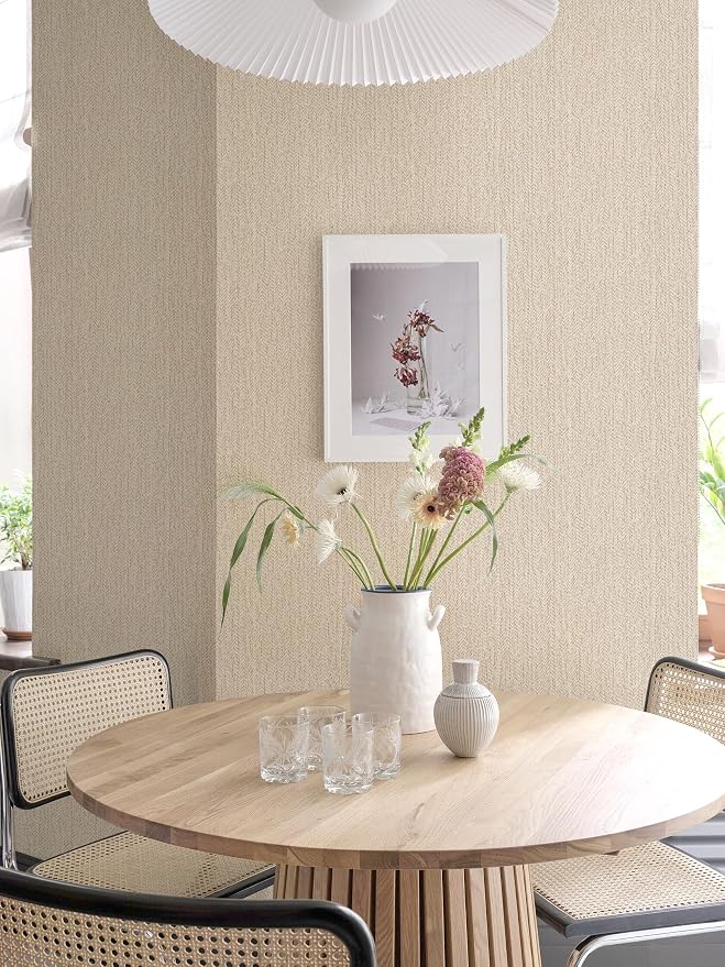 Grasscloth Peel and Stick Wallpaper Beige Contact Paper 15.7inch x 196.8inch - Image 7