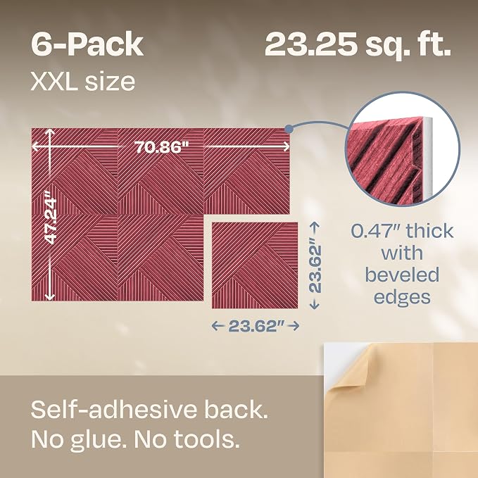 XL Acoustic Wall Panels 6-Pack Decorative Acoustic Panels High Density Sound - Image 3