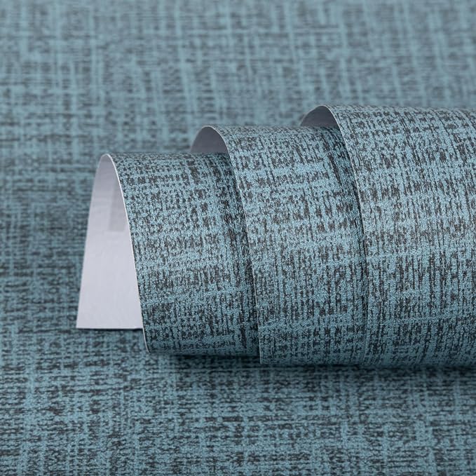 TANONE Blue Contact Paper Peel and Stick 15.8 in X 197 in, Grasscloth Wallpaper by TANONE
