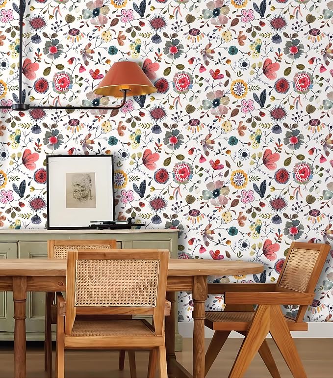 Wallpaper Peel and Stick Floral Wall Paper Removable Waterproof White/Green/Red - Image 3