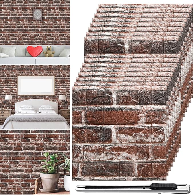 Colarr 60 Pcs 58 Sq ft 3D Wall Panels Peel and Stick Faux Foam 3D Brick by Colarr