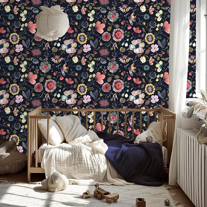 Wallpaper Peel and Stick Floral Wall Paper Removable Waterproof Blue/Red/Yellow - Image 7