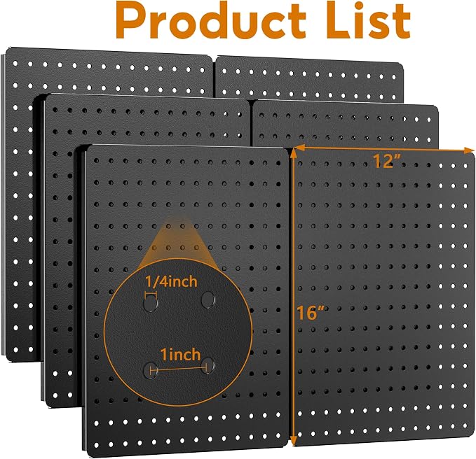 Peg Board, Heavy Duty Metal Pegboard, 6 Pack Black Peg Board Panels, 60lbs Load - Image 2