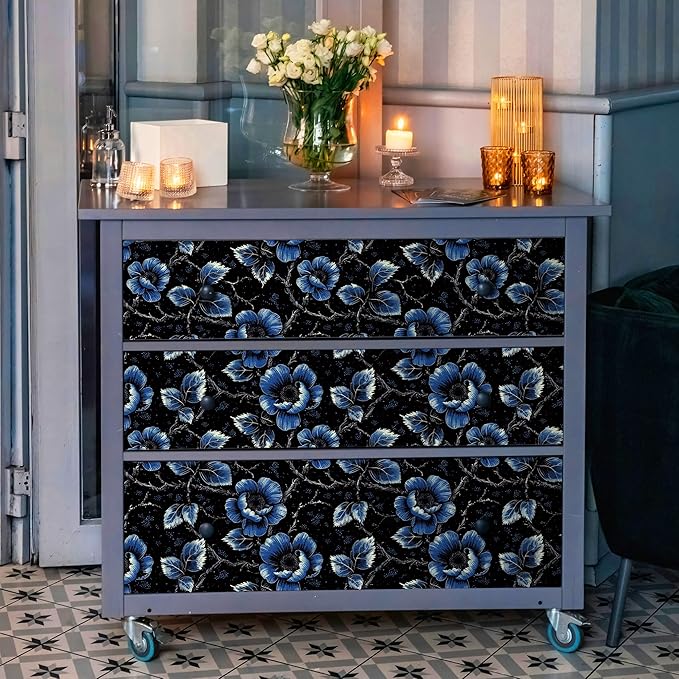 FLFK Vintage Floral Wallpaper Peel and Stick Dark Blue Flower Wallpaper 16" x - Image 5