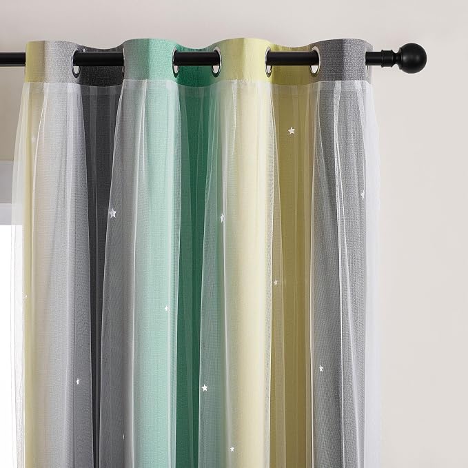 XiDi Curtains for Bedroom Decor, Rainbow GreenYellowGrey34/96/1 - Image 2
