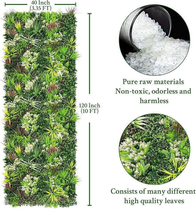 ODTORY Artificial Plant Wall Panels: 40"×120" UV-Anti Faux Grass Wall Backdrop - Image 2