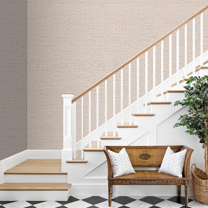 15.75"x393.7" Beige Wallpaper Peel and Stick Removable Grasscloth Textured Wall - Image 6