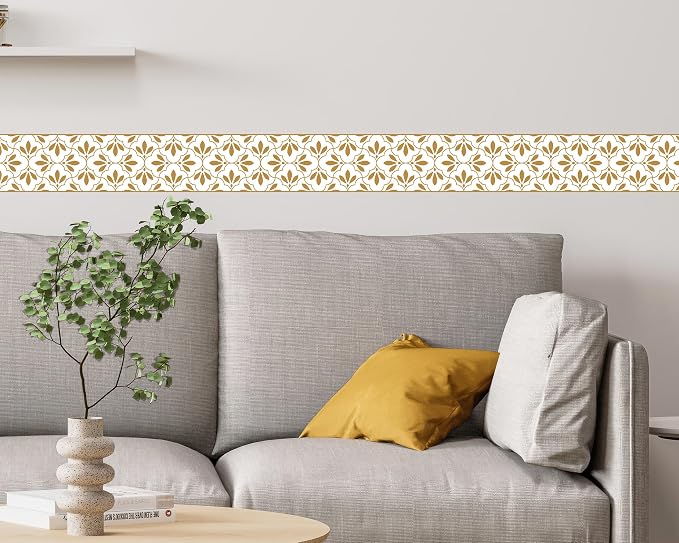 FLFK Wallpaper Border Gold and White Patterns Peel and Stick Wall Border Self - Image 5